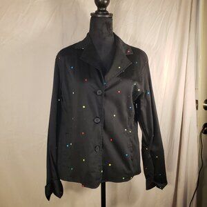 Marissa Studio Black Embroidered Polka Dot Shirt Jacket - M